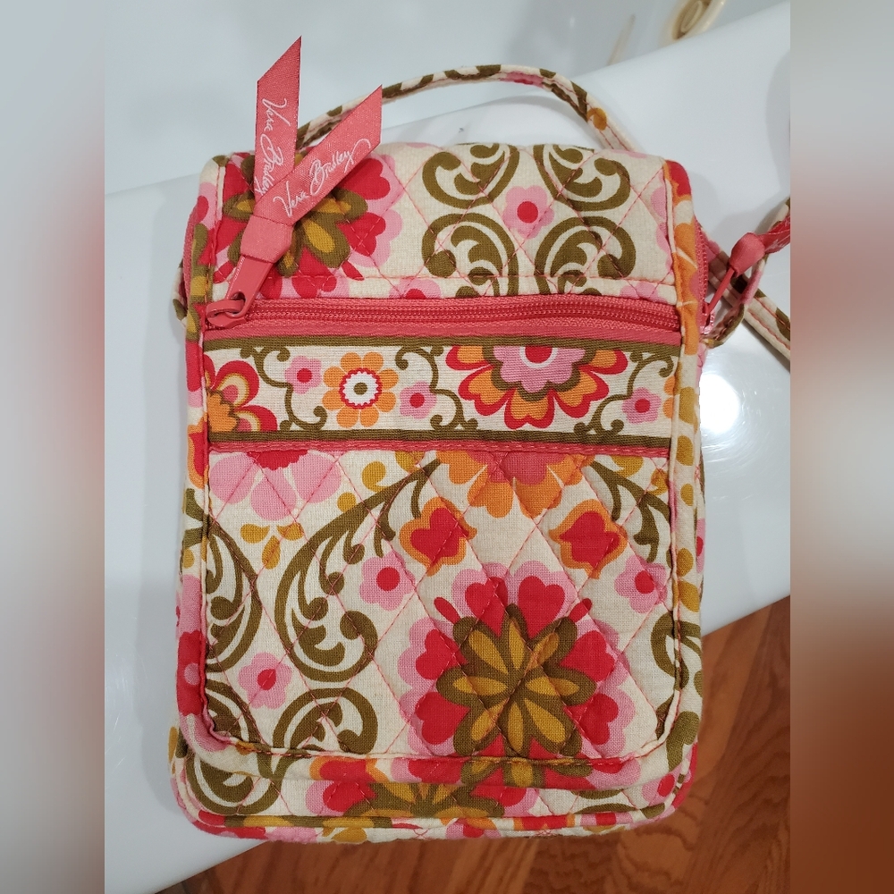Vera Bradley Floral Crossbody Bag - Orange And Cream